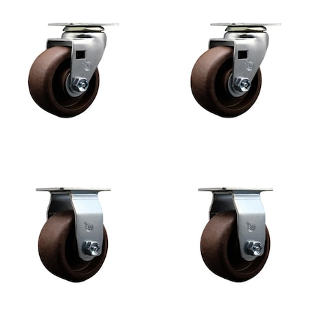 Service Caster 4'' High Temp Glass Filled Nylon Caster Set w/Bronze Bearing 2 Swivel 2 Rigid, 4PK SCC-20S420-GFNBZHT-2-R-2